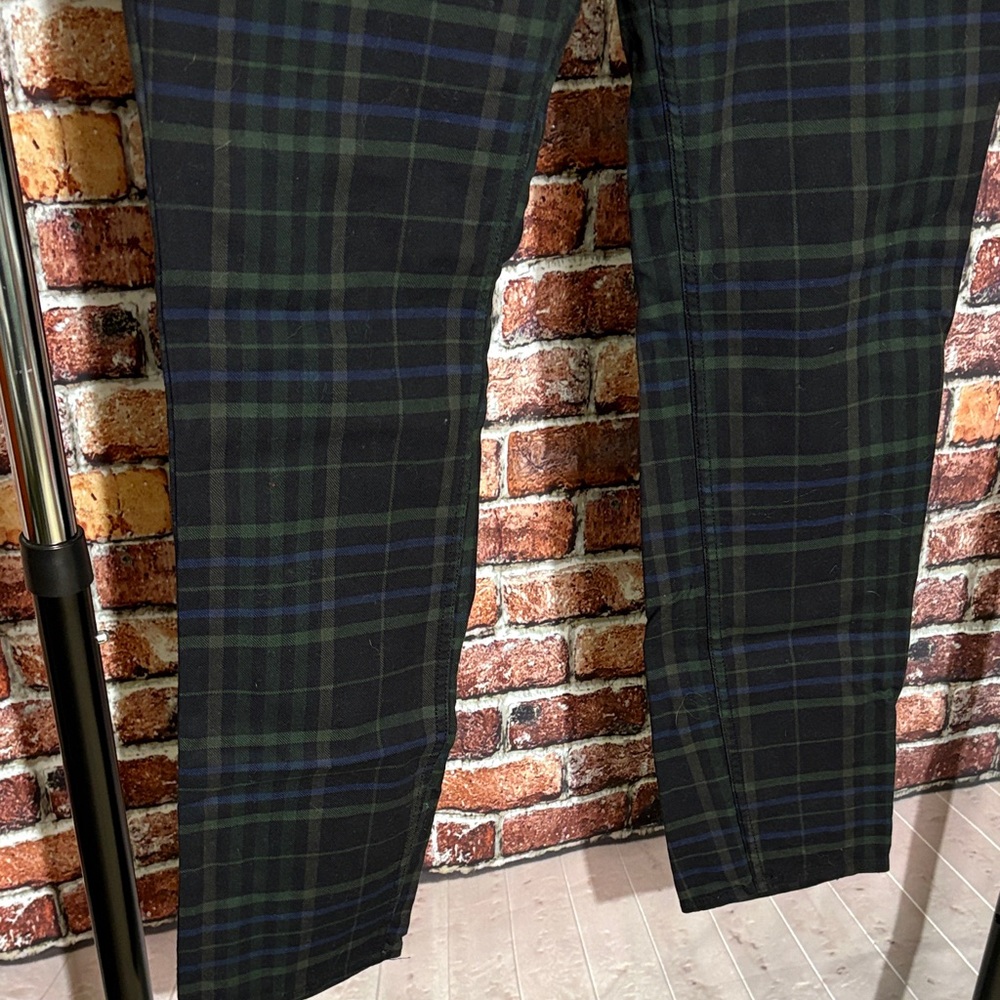 H&M green black watch plaid Trousers pants 34 skinny fit punk goth business - Picture 3 of 6